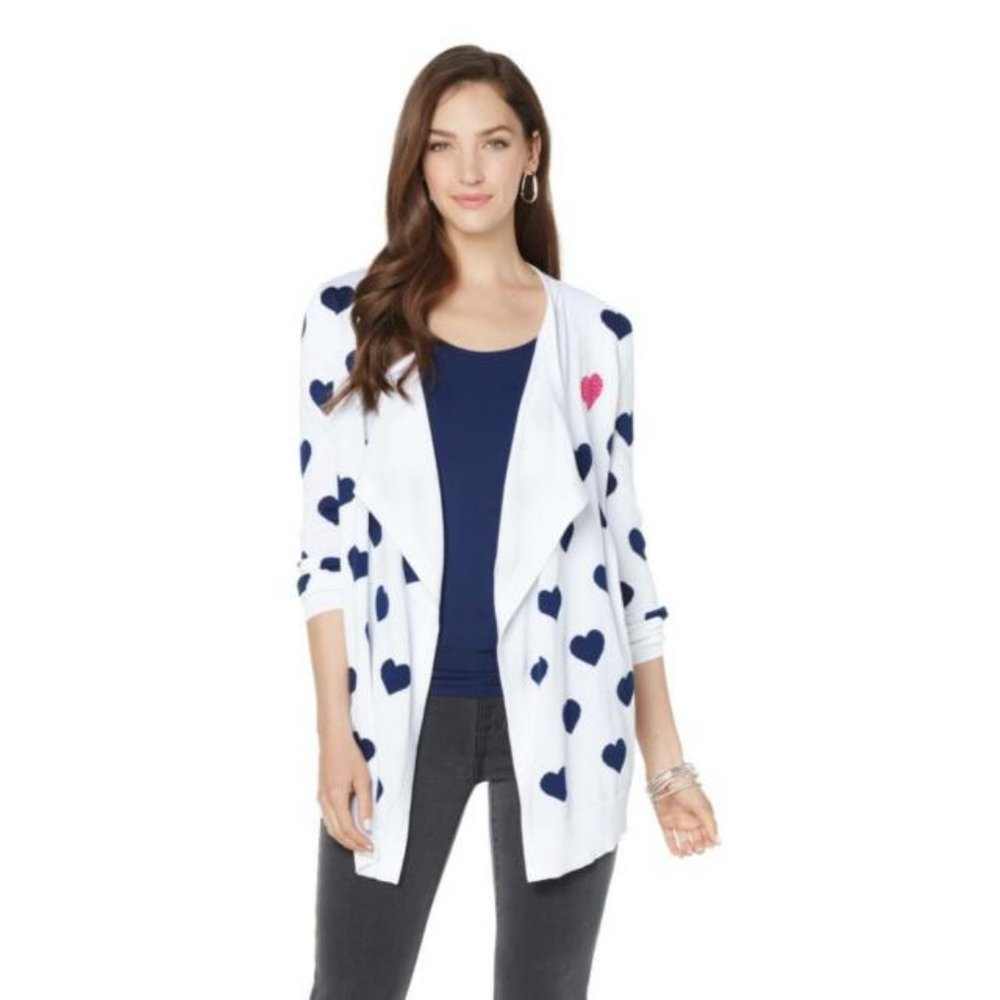 Faith & Zoe Intarsia Heart Sweater Cardigan